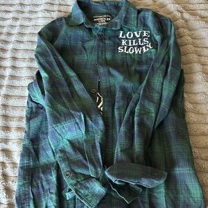 Assholes live forever Men's Green Plaid Casual Button Down Shirt